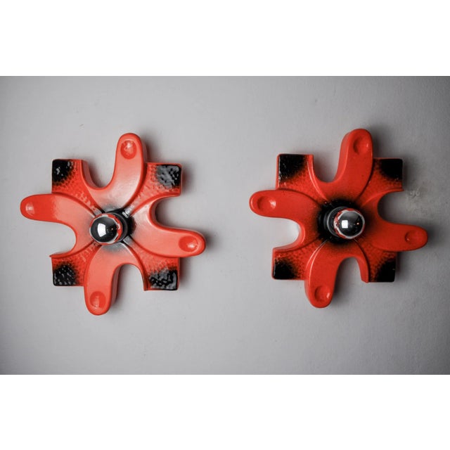 1960s Puzzle Sconces in Red Ceramic from Hustadt Leuchten, Germany, 1960s, Set of 2 For Sale - Image 5 of 8