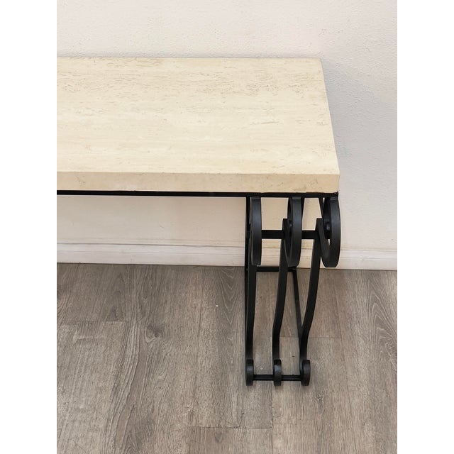 French Wrought Iron Travertine Top Console Table For Sale - Image 3 of 10