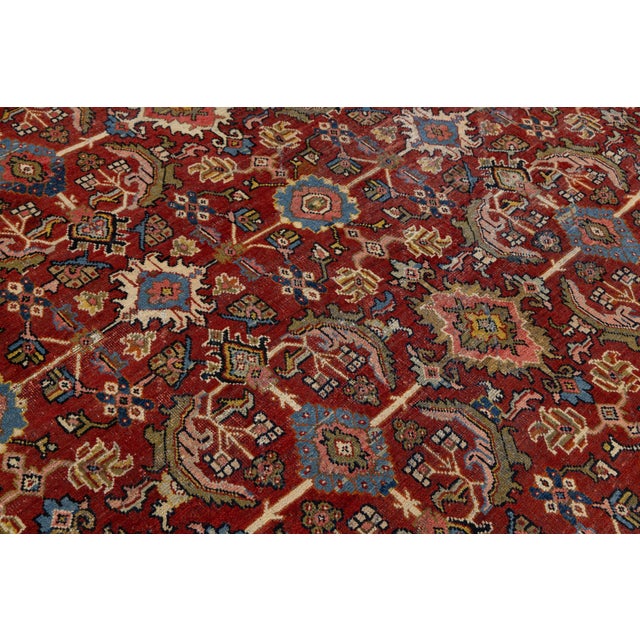 Red Vintage Persian Mahal Wool Rug – Authentic Hand-Knotted Large Scale Floral For Sale - Image 10 of 10