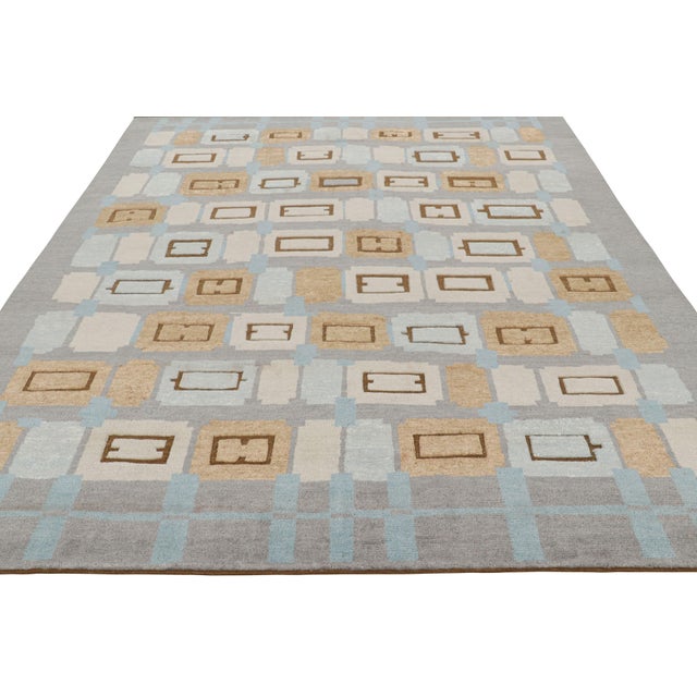 2010s Rug & Kilim’s Scandinavian Style Rug With Blue and Gray Geometric Patterns For Sale - Image 5 of 8