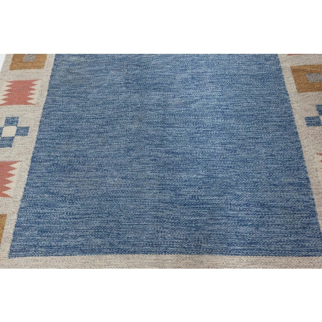 Blue Doris Leslie Blau Vintage Swedish Flat Weave Rug by Birgitta Söderkvist, (BS) For Sale - Image 8 of 8