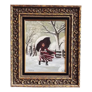 Vintage Original Oil Painting - Woman in the Snow