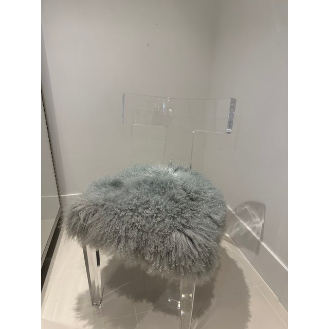 Modern Interlude Home Tristan Klismos Chair With Grey Sheepskin Seat For Sale - Image 3 of 4
