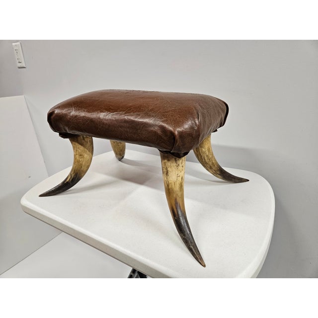 Southwest Horn and Leather Footstool For Sale - Image 4 of 17