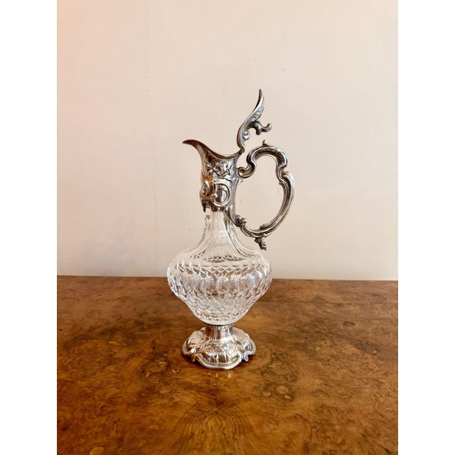 Stunning Antique Cut Glass And Silver Plate Claret Jug in the Art Nouveau style. Great condition with a decorative silver...