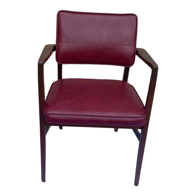 Mid-Century Modern Gunlocke Red Vinyl Wooden Office Chair For Sale
