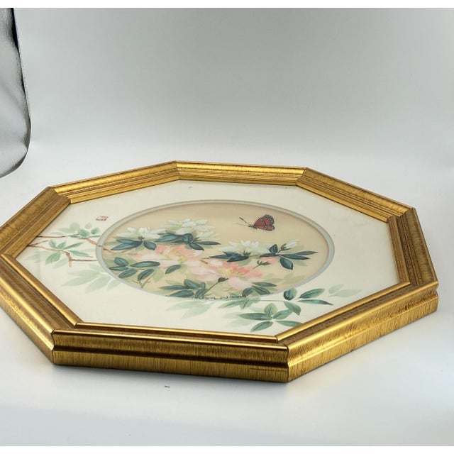 Matched Set of 2 Anton Wang Watercolor on Silk Paintings – Artist Signed and Framed With Chop Mark (Original Vintage Octagon Frames) For Sale - Image 11 of 18