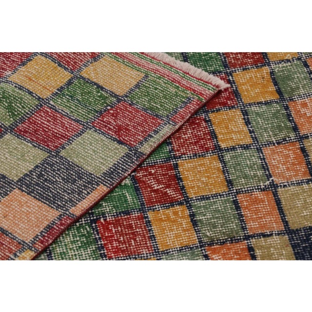 Red Vintage Distressed Runner Rug, Mosaic Multicolor Geometric Design - Rug & Kilim For Sale - Image 8 of 8