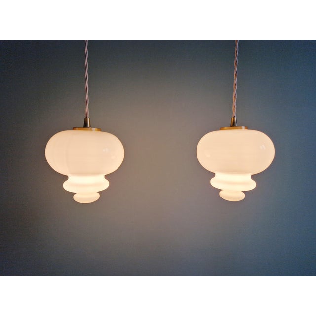 Scandinavian Pendant Lights in White Opaline Glass, 1960, Set of 3 For Sale - Image 9 of 18