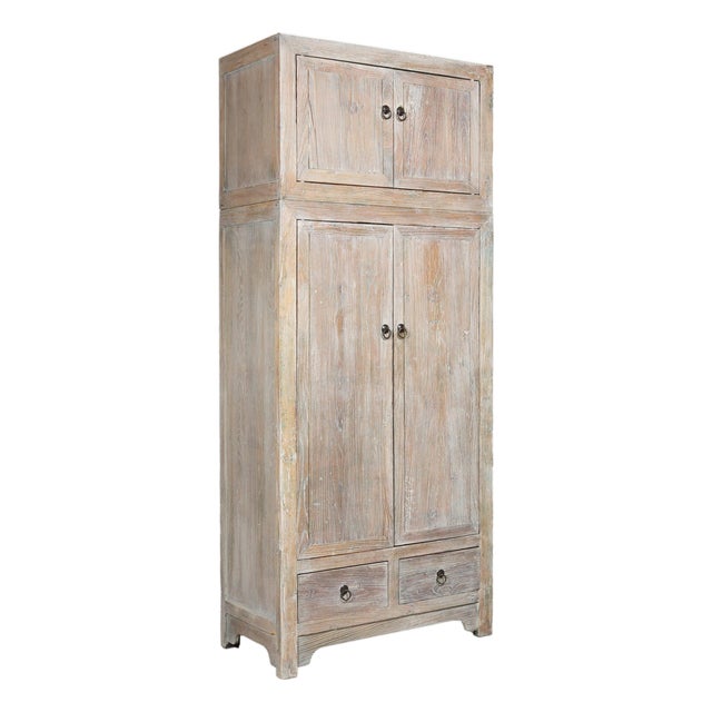 Vintage Chinese Whitewashed Elm Compound Cabinet, Mid-20th Century For Sale