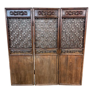 Chinese Carved Wood Folding Screen, Antique For Sale