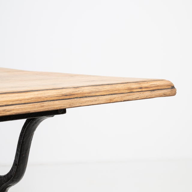 Silver Mid 20th Century Cast Iron Bistro Table With Oak Top For Sale - Image 8 of 9