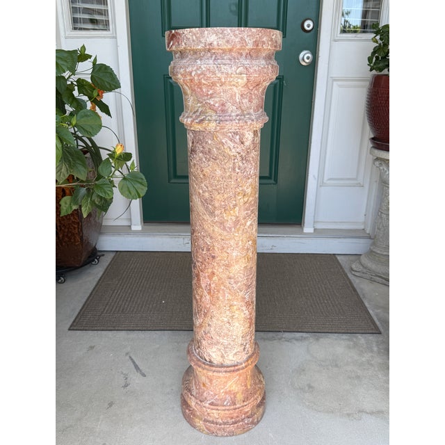 1980s Fine Pink Italian Marble 40" Neoclassical Pedestal Column Ft. Breccia-Style Veining For Sale - Image 11 of 18