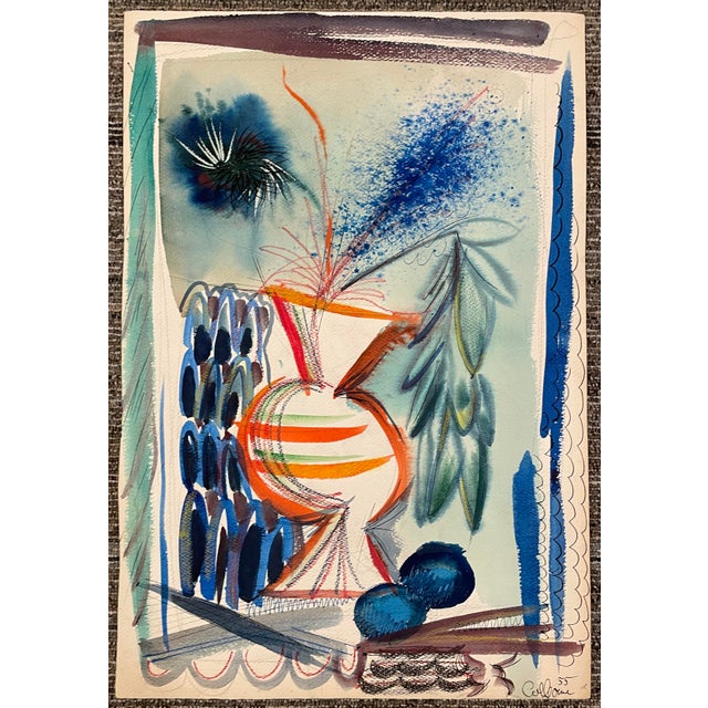 Mid-Century Modern 1955 Robert ColborneStill Life With Vase Painting For Sale - Image 3 of 4