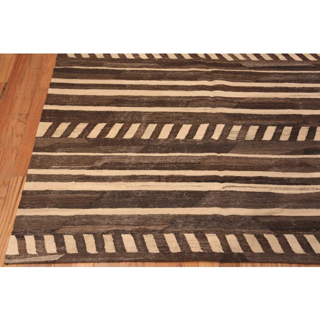 Nazmiyal Collection Modern Brown and Cream Kilim Rug For Sale - Image 4 of 6