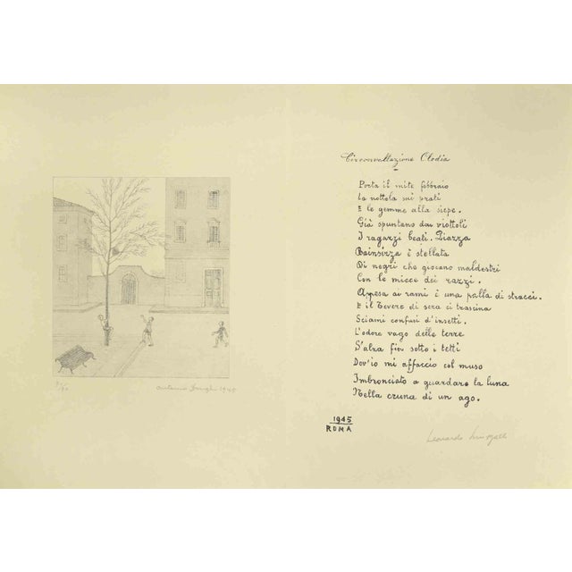 Piazza San Pietro is a modern artwork realized by Antonio Donghi, and Leonardo Sinisgalli in 1945. Black and white...