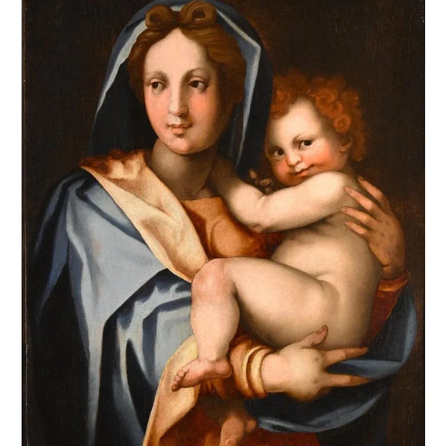 Workshop of Andrea del Sarto / Andrea d'Agnolo di Francesco, Madonna and Child, 1530, Oil on Board For Sale - Image 8 of 18