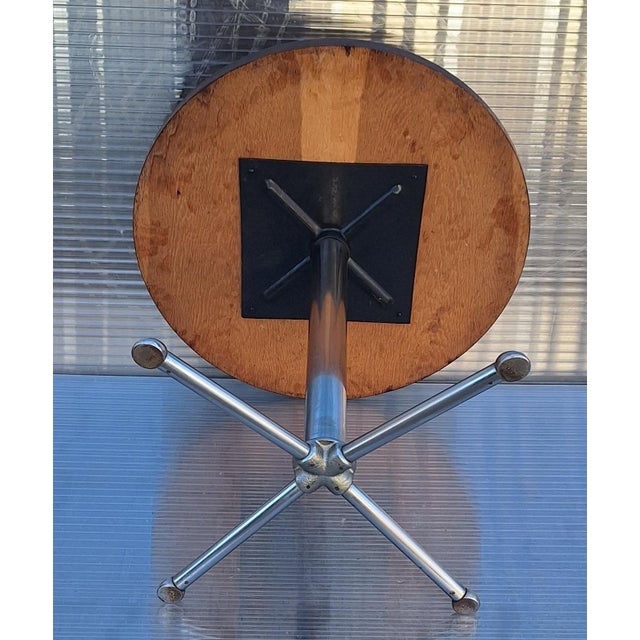 Vintage Mid-Century German Side Table with Chromed Steel Tube Frame and Oak Wood Top, 1960s For Sale - Image 6 of 7