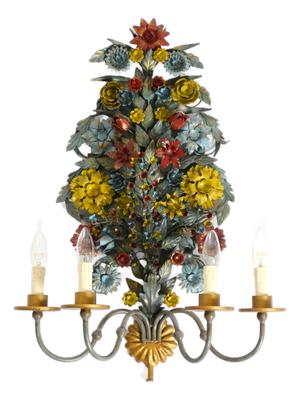 Vintage Hand-Painted and Gilded Metal Wall Lamp by Hans Möller, 1960s
