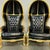 Textile Balloon Chair French Style Black Leather High-Back Canopy Lacquer Chair Set of 2 For Sale - Image 7 of 9