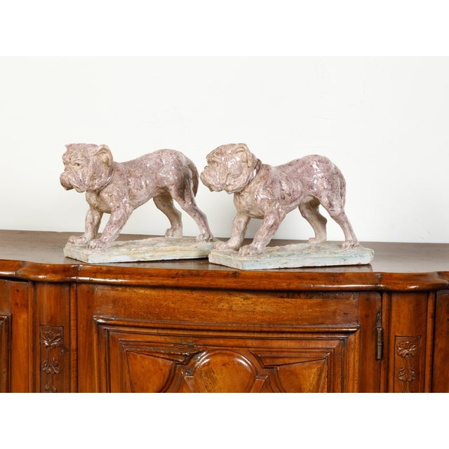 Ceramic Pair of 19th Century French Faience Bulldog Sculptures on Terracotta Bases For Sale - Image 7 of 10