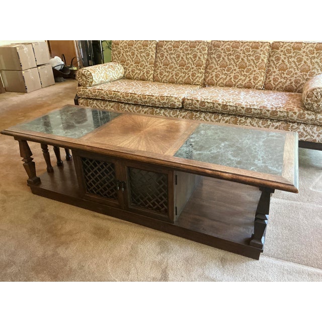 Mid-Century Modern Mid-Century Modern Wood and Marble Coffee Table For Sale - Image 3 of 8