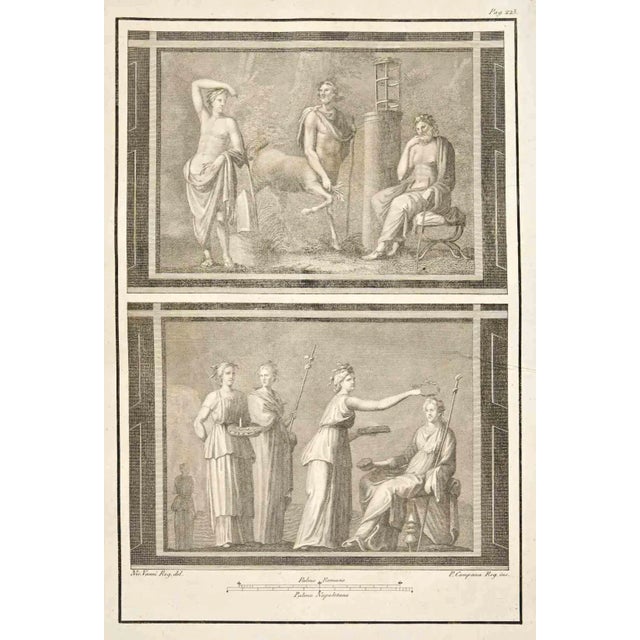 Pietro Campana, Ancient Roman Fresco Herculaneum, Etching, 18th Century For Sale