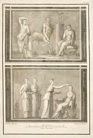 Pietro Campana, Ancient Roman Fresco Herculaneum, Etching, 18th Century