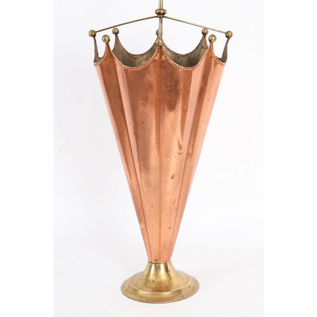 Metal Antique Brass and Copper Umbrella Stand, 1920s For Sale - Image 7 of 16