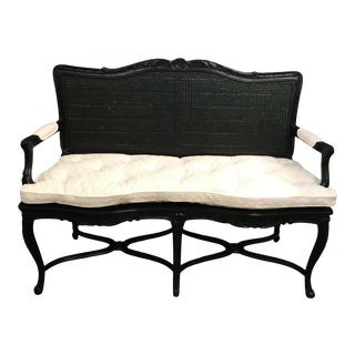 Vintage Ebony Caned Seat Bench For Sale