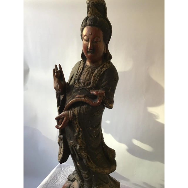 Large 1880s Carved Wood Asian Figural Table Lamp For Sale - Image 11 of 13