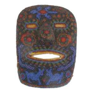 Mexican Huichol Folk Art Carved Wood Colorful Beaded Ceremonial Mask