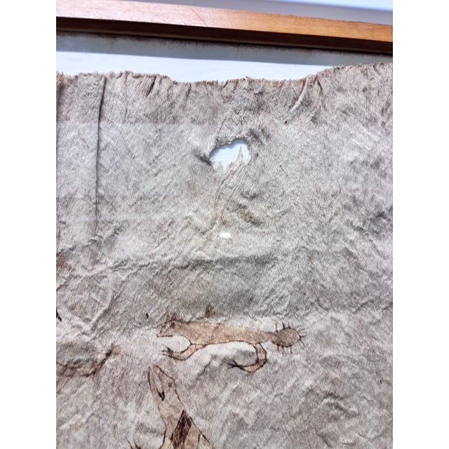 1990s Vintage Indigenous Amazonian Bark Fiber Painting, Traditionally Crafted From Beaten Tree Bark with Natural Pigment Drawings of Local Fauna For Sale - Image 5 of 12