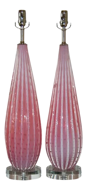 Vintage Murano Pink Opaline Glass Table Lamps by Barbini
