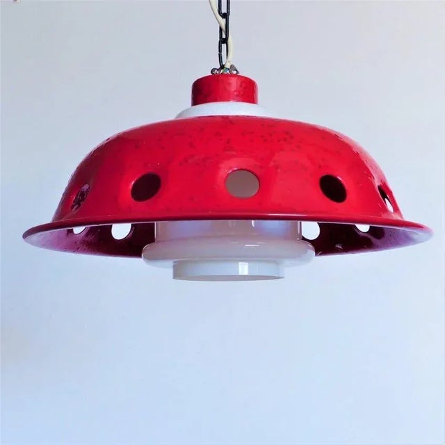 Ceiling Lamp with Red Enamel Overlay, 1960s For Sale - Image 13 of 14