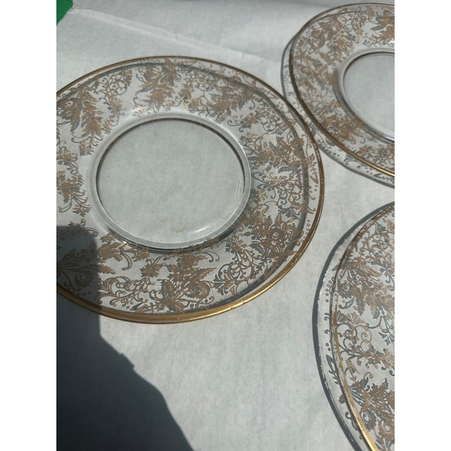 1970s Fostoria Glass Yellow Versailles Collection of Plates With Gold Accents- Set of 6 For Sale - Image 4 of 8