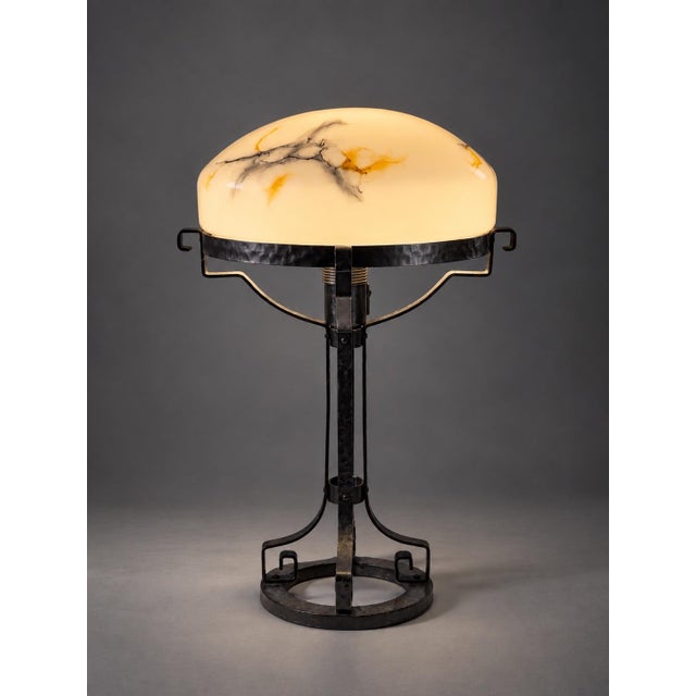 Early 20th Century Swedish Arts and Crafts Hammered Iron Table Lamp, in Very Good conditions. Designed 1890 to 1919...