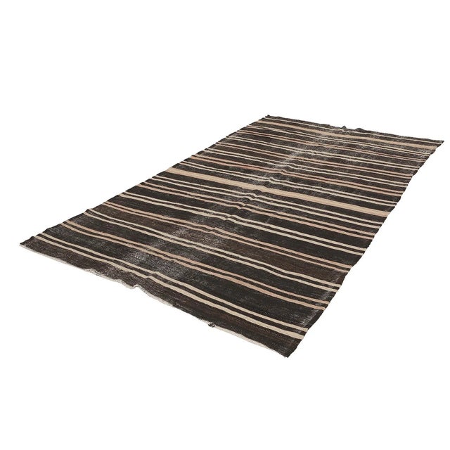 Mid-Century Modern Mid 20th Century Striped Vintage Goat Hair Kilim Rug For Sale - Image 3 of 7