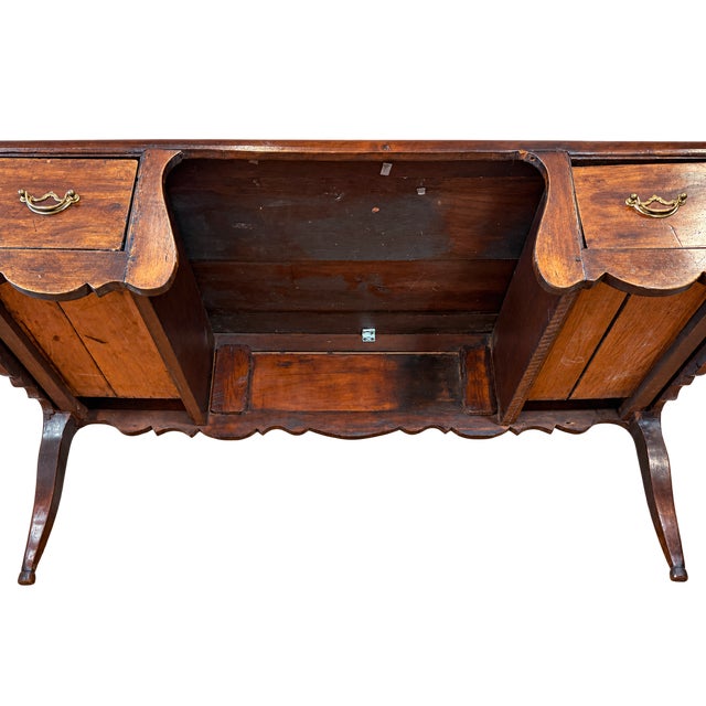 Antique French Provincial Walnut Writing Desk With Cabriole Legs & Two Drawers | C. 1840s For Sale - Image 4 of 4