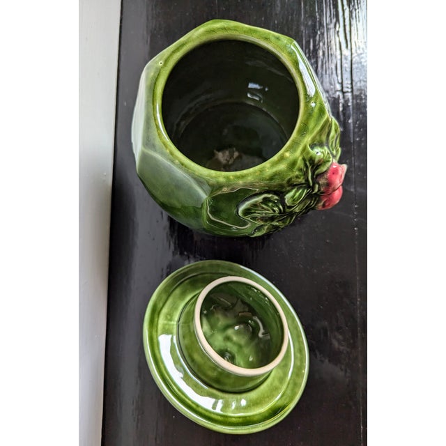 Rustic European Vintage Portuguese Majolica Radish Jar With Lid For Sale - Image 3 of 6