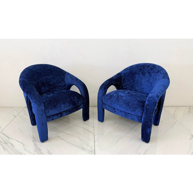 Textile "Elephant Chairs" by Weiman, Style of Vladimir Kagan in Blue Velvet, 1990's For Sale - Image 7 of 9