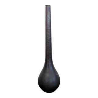 Hand Hammered Long Neck Metal Floor Vase For Sale