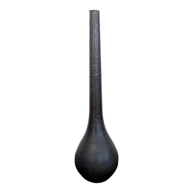 Hand Hammered Long Neck Metal Floor Vase For Sale