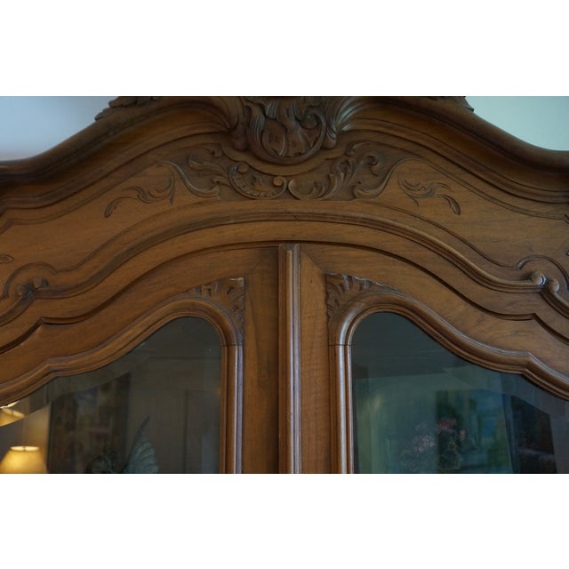 French Provincial Antique French Rococo Glass Door Armoire For Sale - Image 3 of 11