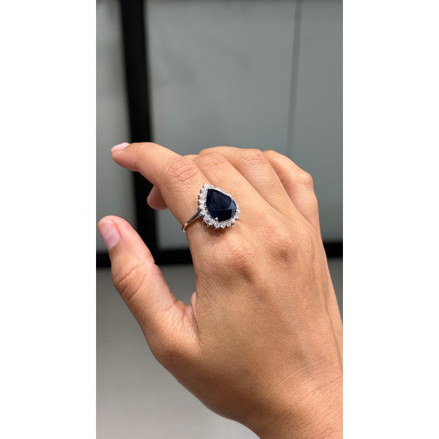 Not Yet Made - Made To Order Victorian Natural 18k White Gold 8.42ct Blue Sapphire & Diamond Art Deco Ring Size 4 For Sale - Image 5 of 17