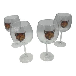 Vintage Richard E. Bishop Fox Wine Glasses — Set of Four For Sale