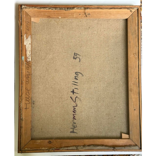 Herman Stilling “Buildings at Dawn” 1959 Framed Oil on Canvas Painting For Sale - Image 9 of 9