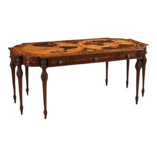 Maitland Smith Inlaid Mahogany World Map Executive Desk #8109-55 For Sale