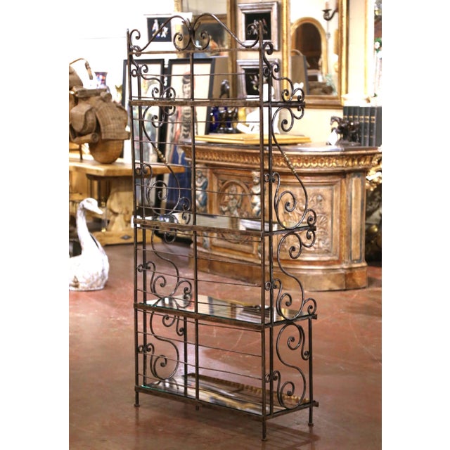 Mid-Century French Wrought Iron Four-Tier Baker's Rack With Brass Accents For Sale - Image 11 of 12