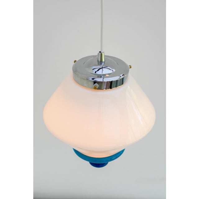 Scandinavian Art Deco Milk Glass Pendant Light with Azure Blue Details, 1930s For Sale - Image 11 of 17